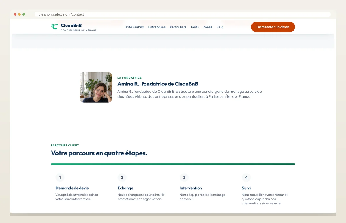 CleanBnB — Le contact, avec un formulaire qui valide côté client.